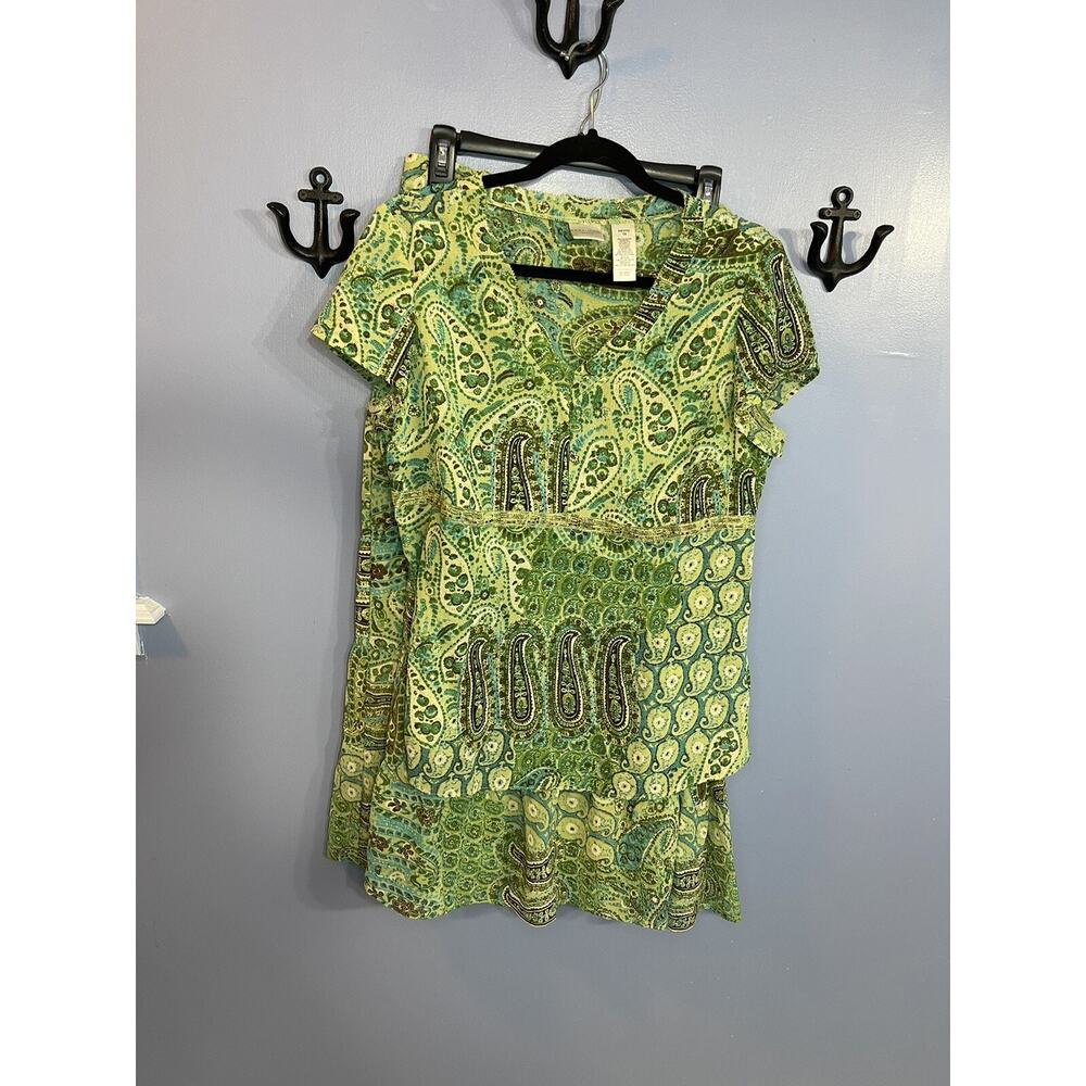 Emma James 2 Piece Petite Skirt Set Green Paisley Size 14 Petite